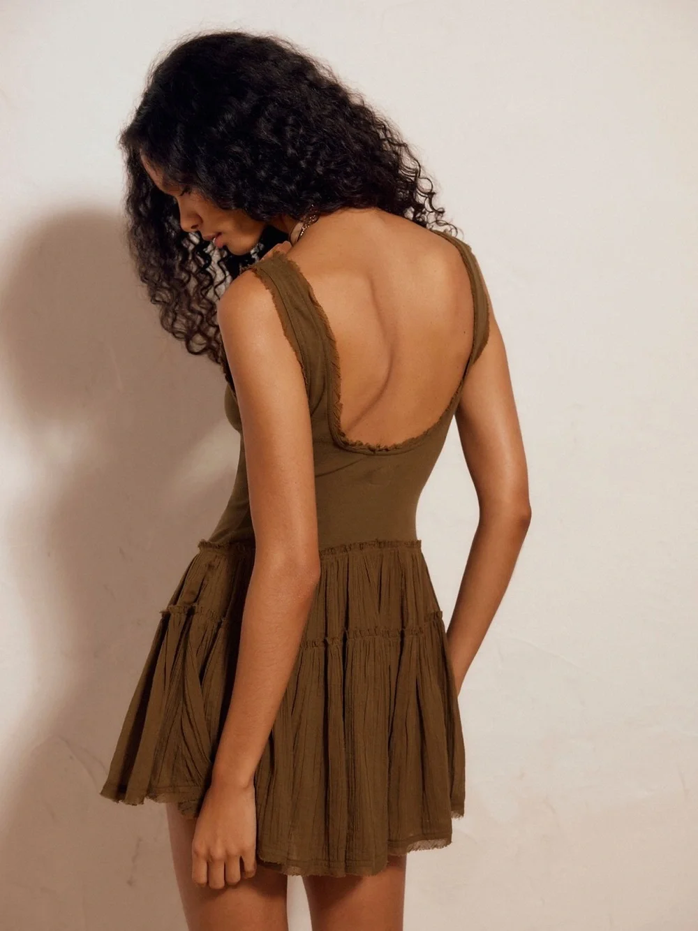 Free People Izi Drop-Waist Mini Dress in Fir Green